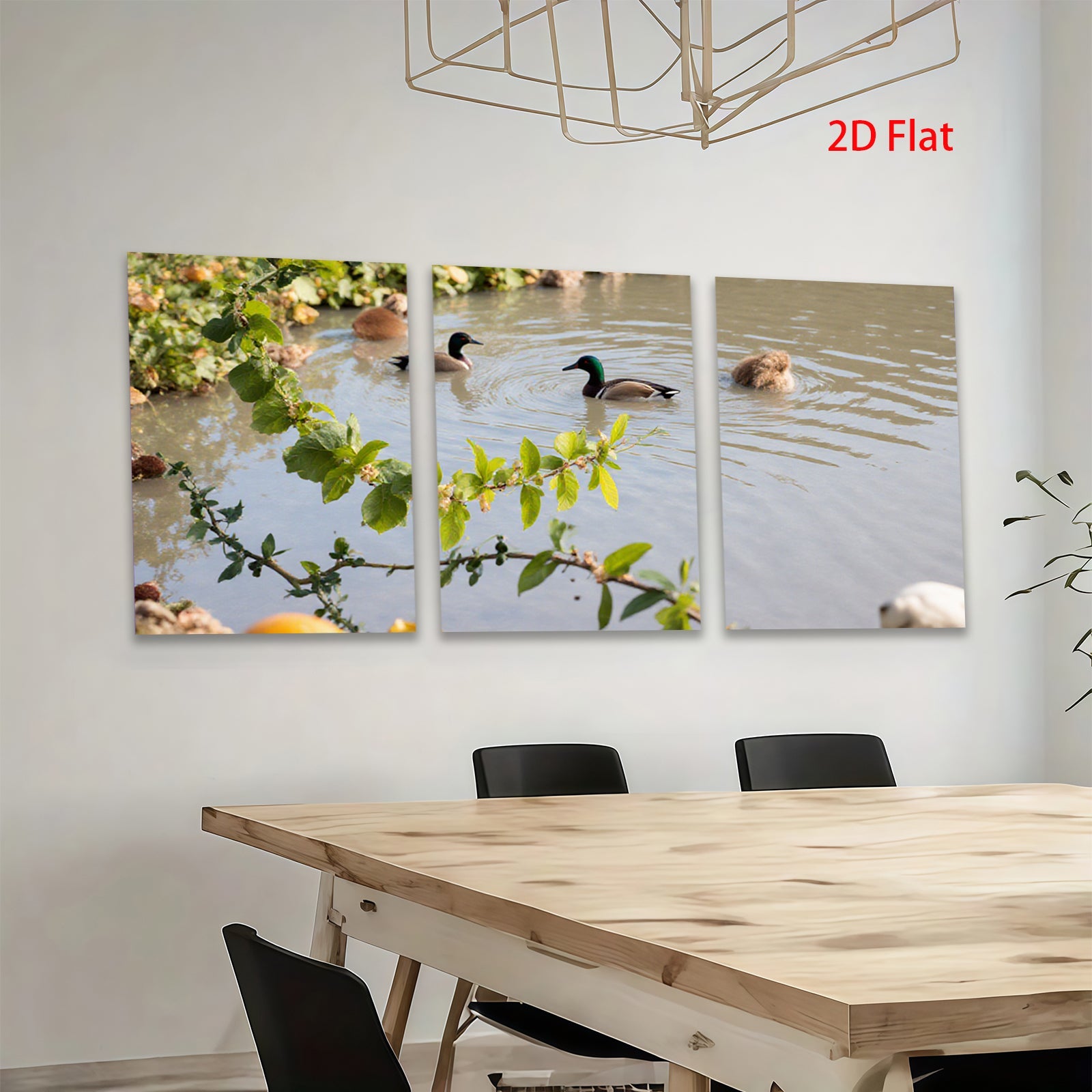 2D flat 1pc Mallard Ducks Peaceful Pond Wildlife Art Living Room Bedroom Gallery Wrapped Canvas Print Modern Farmhouse Wall Decor Cozy Home