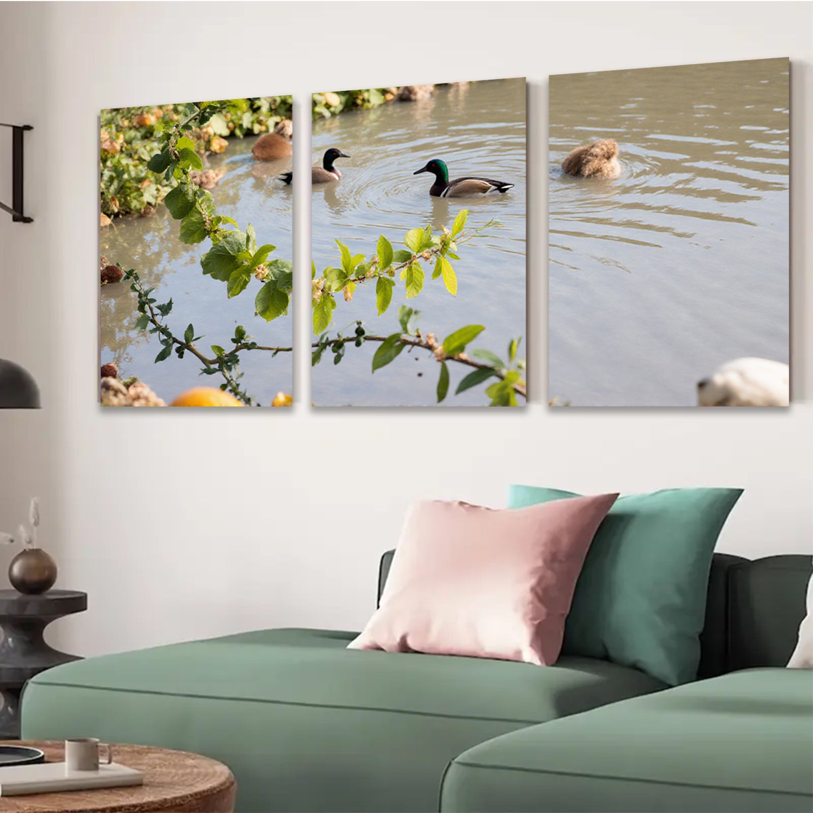 2D flat 1pc Mallard Ducks Peaceful Pond Wildlife Art Living Room Bedroom Gallery Wrapped Canvas Print Modern Farmhouse Wall Decor Cozy Home