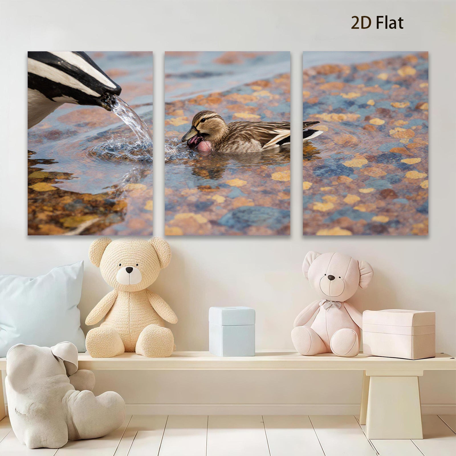 2D flat 1pc Mallard duck drinking water vibrant wildlife painting for bathroom bedroom living room gallery wrapped canvas farmhouse decor modern minimalist