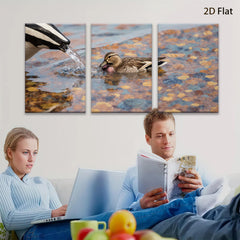 2D flat 1pc Mallard duck drinking water vibrant wildlife painting for bathroom bedroom living room gallery wrapped canvas farmhouse decor modern minimalist