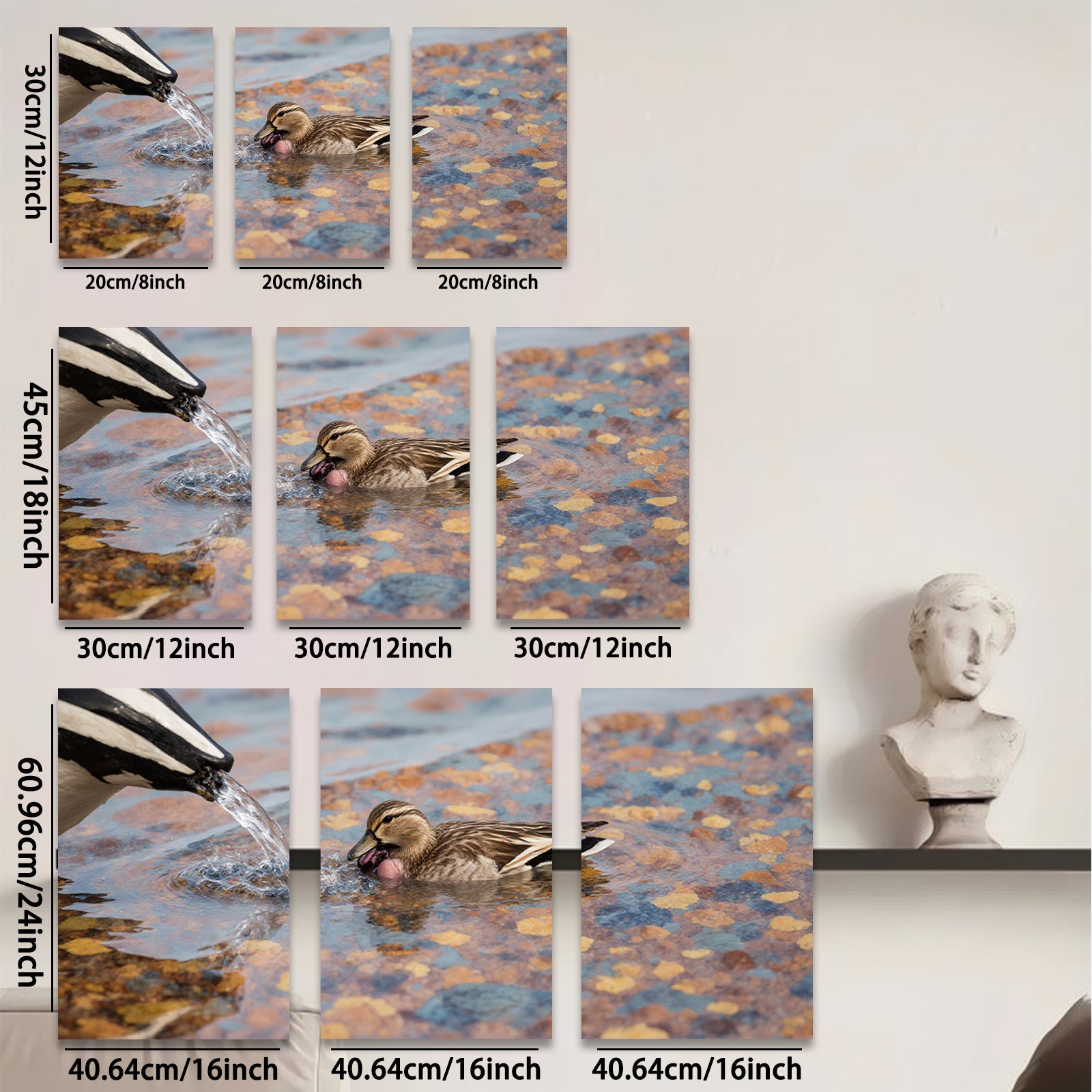 2D flat 1pc Mallard duck drinking water vibrant wildlife painting for bathroom bedroom living room gallery wrapped canvas farmhouse decor modern minimalist