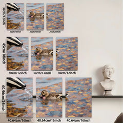 2D flat 1pc Mallard duck drinking water vibrant wildlife painting for bathroom bedroom living room gallery wrapped canvas farmhouse decor modern minimalist