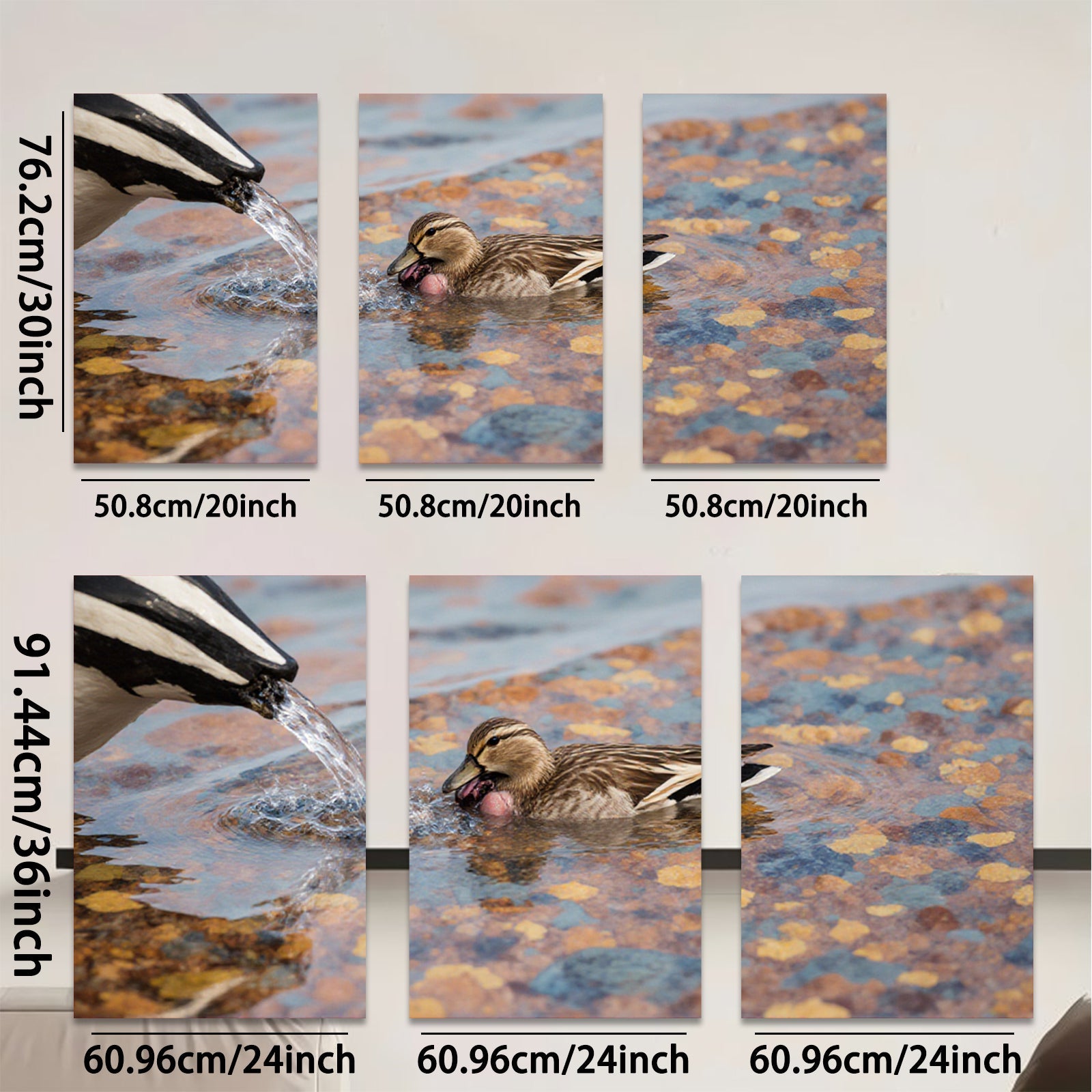 2D flat 1pc Mallard duck drinking water vibrant wildlife painting for bathroom bedroom living room gallery wrapped canvas farmhouse decor modern minimalist