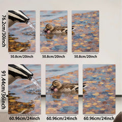 2D flat 1pc Mallard duck drinking water vibrant wildlife painting for bathroom bedroom living room gallery wrapped canvas farmhouse decor modern minimalist