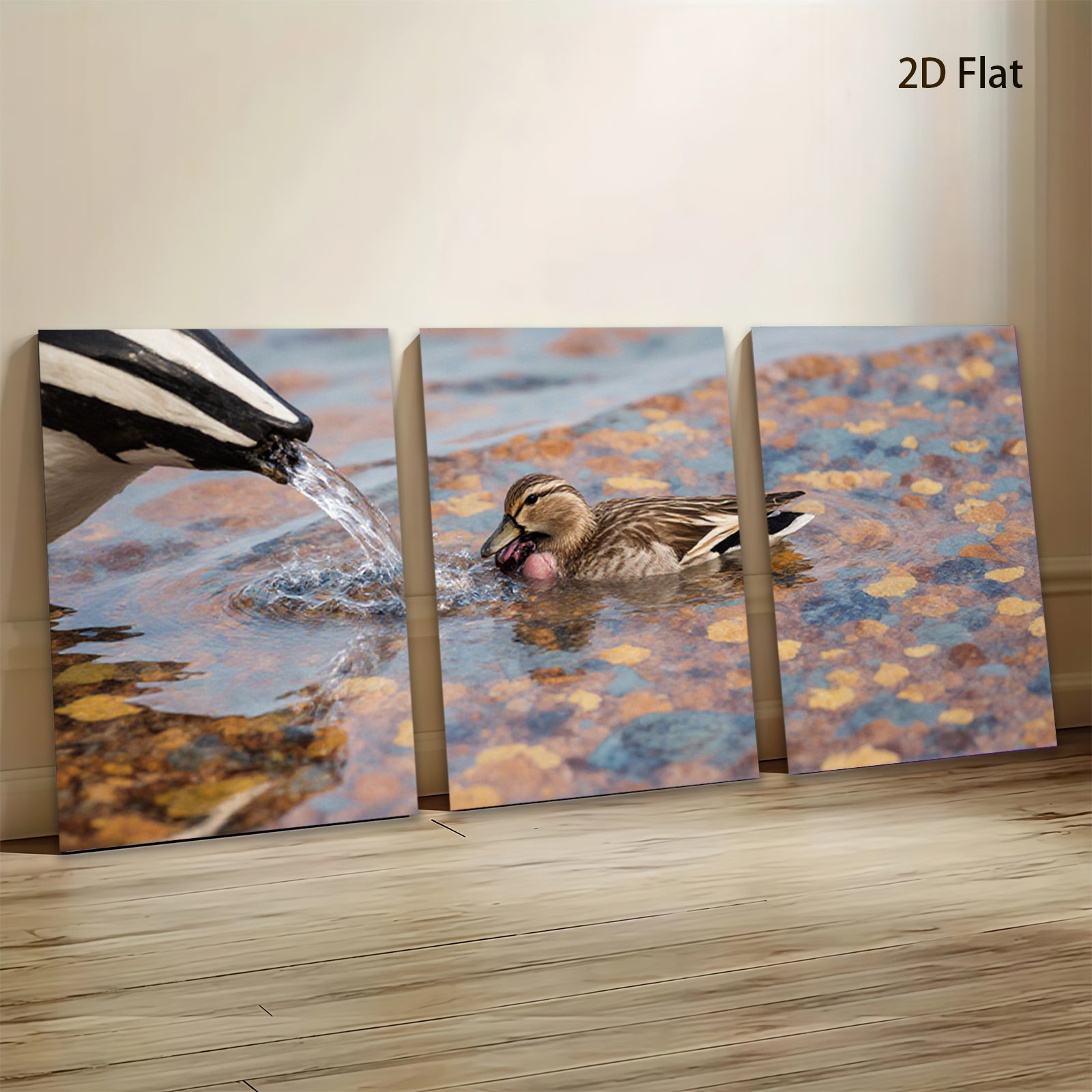 2D flat 1pc Mallard duck drinking water vibrant wildlife painting for bathroom bedroom living room gallery wrapped canvas farmhouse decor modern minimalist
