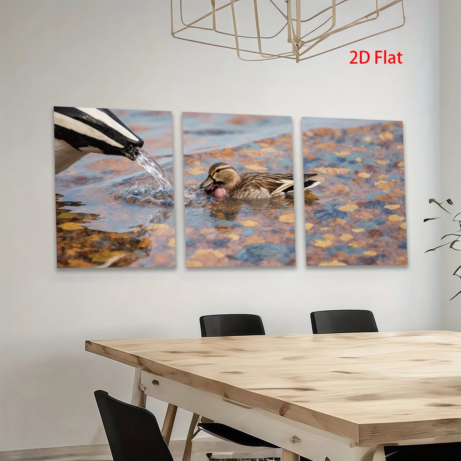 2D flat 1pc Mallard duck drinking water vibrant wildlife painting for bathroom bedroom living room gallery wrapped canvas farmhouse decor modern minimalist