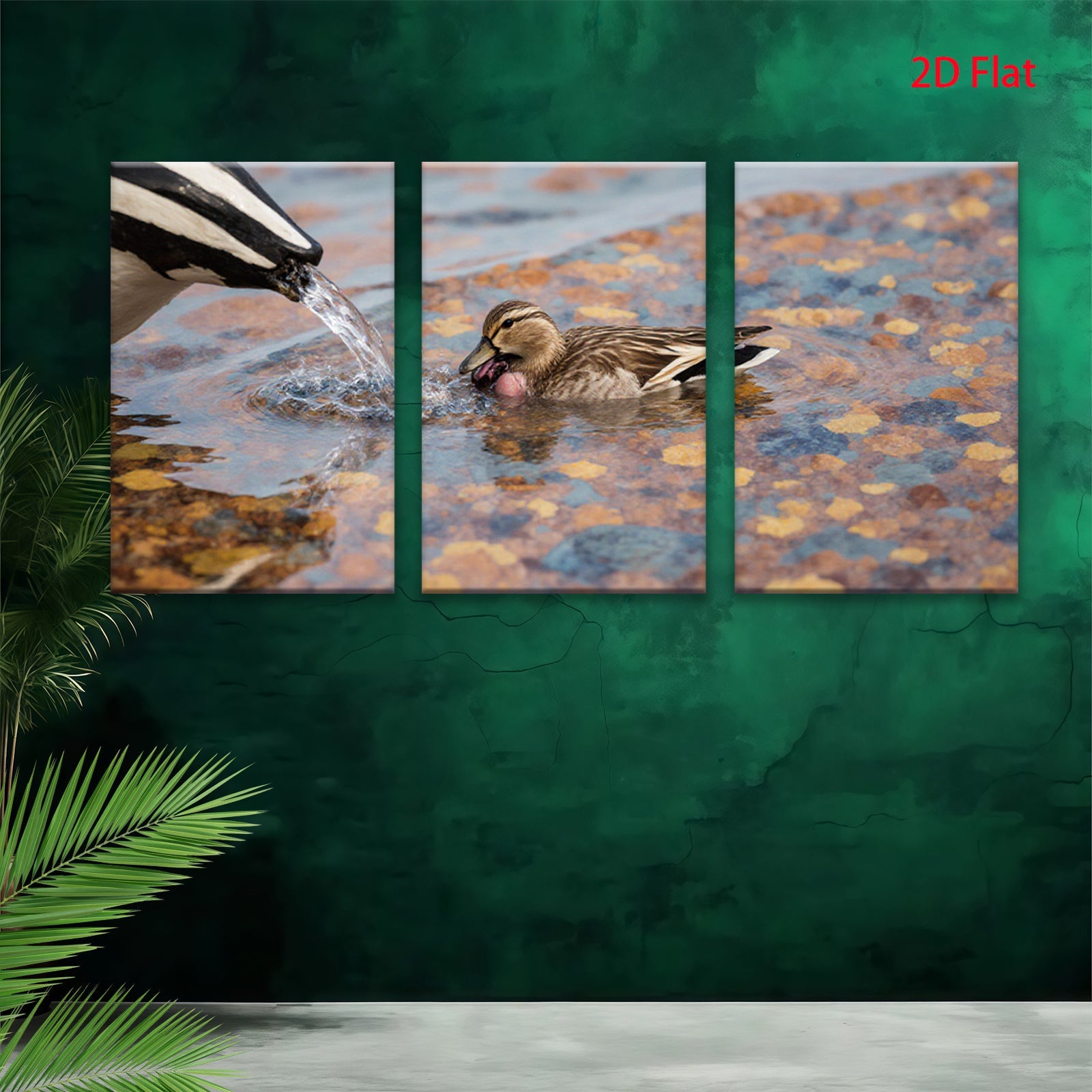 2D flat 1pc Mallard duck drinking water vibrant wildlife painting for bathroom bedroom living room gallery wrapped canvas farmhouse decor modern minimalist