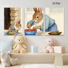 2D flat 1pc Mama Rabbit Prepares Cherry Treat Nursery Wall Art Kids Room Decor Farmhouse Style Living Room Canvas Print Cozy Home Accent Gift Idea