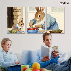 2D flat 1pc Mama Rabbit Prepares Cherry Treat Nursery Wall Art Kids Room Decor Farmhouse Style Living Room Canvas Print Cozy Home Accent Gift Idea