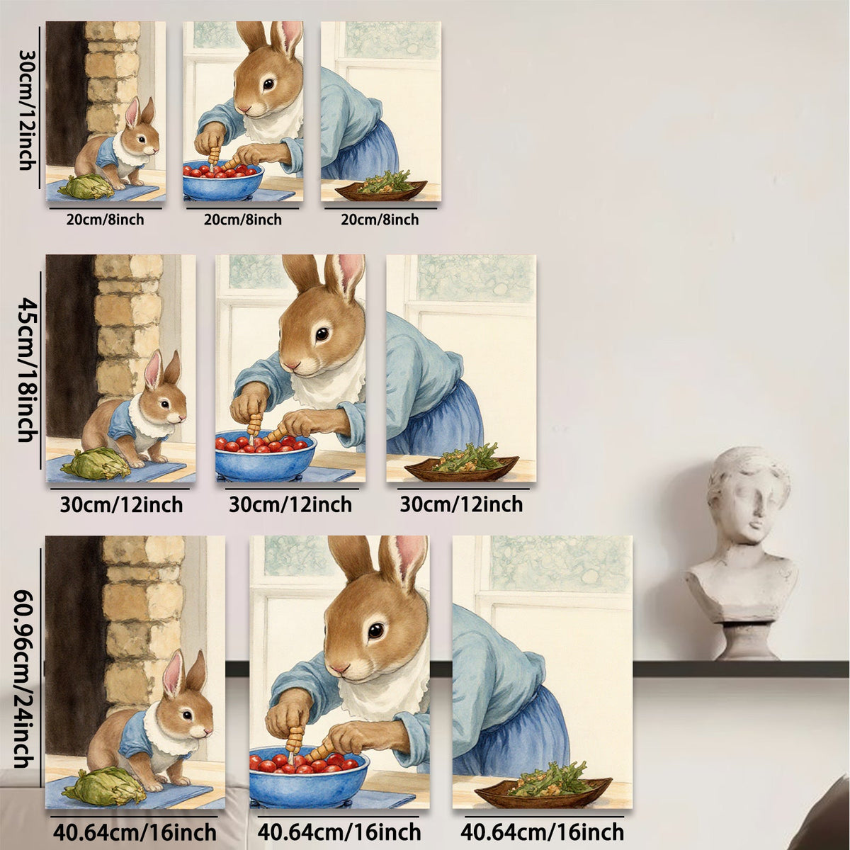2D flat 1pc Mama Rabbit Prepares Cherry Treat Nursery Wall Art Kids Room Decor Farmhouse Style Living Room Canvas Print Cozy Home Accent Gift Idea