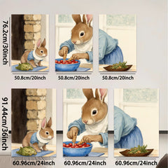 2D flat 1pc Mama Rabbit Prepares Cherry Treat Nursery Wall Art Kids Room Decor Farmhouse Style Living Room Canvas Print Cozy Home Accent Gift Idea