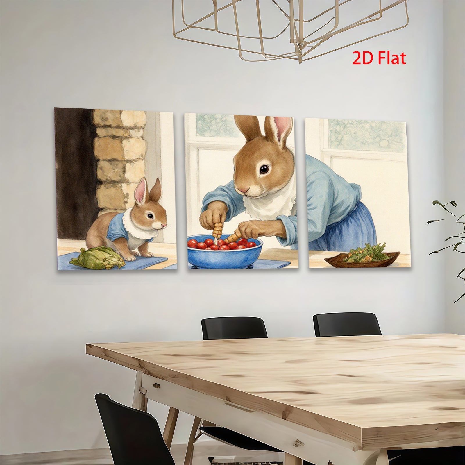 2D flat 1pc Mama Rabbit Prepares Cherry Treat Nursery Wall Art Kids Room Decor Farmhouse Style Living Room Canvas Print Cozy Home Accent Gift Idea