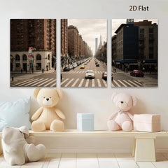 2D flat 1pc Manhattan Street View Cityscape Wall Art Modern Home Decor Living Room Bedroom Canvas Prints Gallery Wrapped Ready to Hang Farmhouse Style