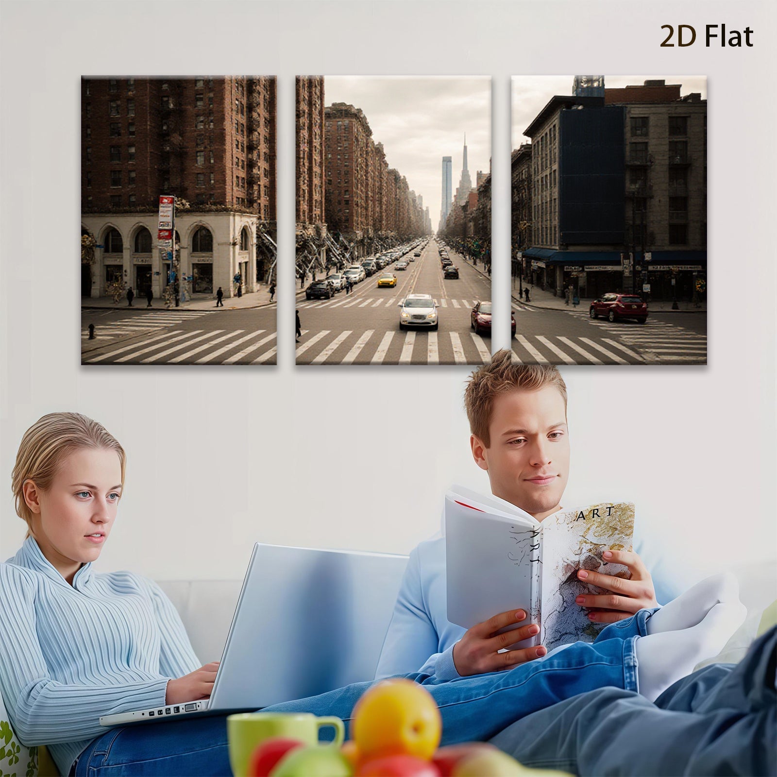 2D flat 1pc Manhattan Street View Cityscape Wall Art Modern Home Decor Living Room Bedroom Canvas Prints Gallery Wrapped Ready to Hang Farmhouse Style