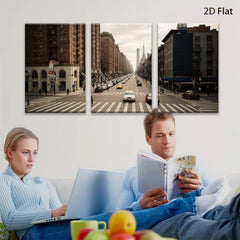 2D flat 1pc Manhattan Street View Cityscape Wall Art Modern Home Decor Living Room Bedroom Canvas Prints Gallery Wrapped Ready to Hang Farmhouse Style