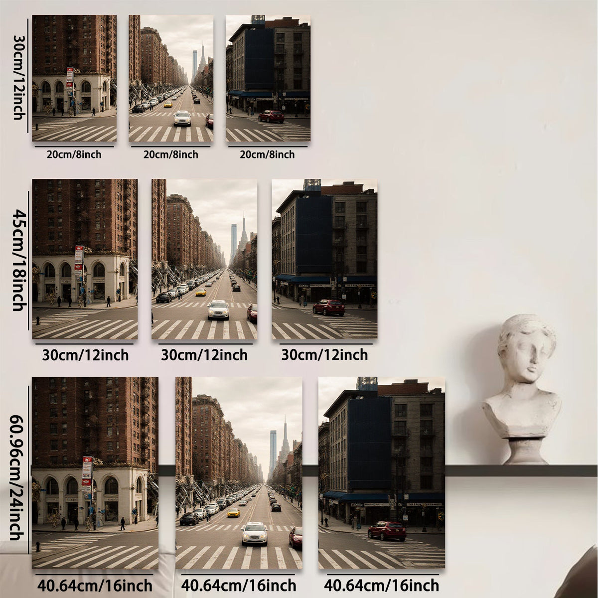 2D flat 1pc Manhattan Street View Cityscape Wall Art Modern Home Decor Living Room Bedroom Canvas Prints Gallery Wrapped Ready to Hang Farmhouse Style
