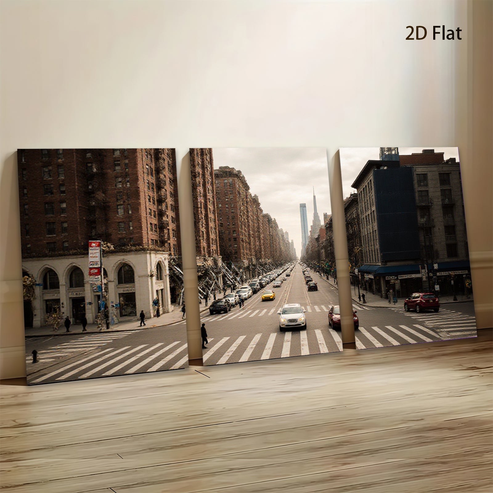 2D flat 1pc Manhattan Street View Cityscape Wall Art Modern Home Decor Living Room Bedroom Canvas Prints Gallery Wrapped Ready to Hang Farmhouse Style