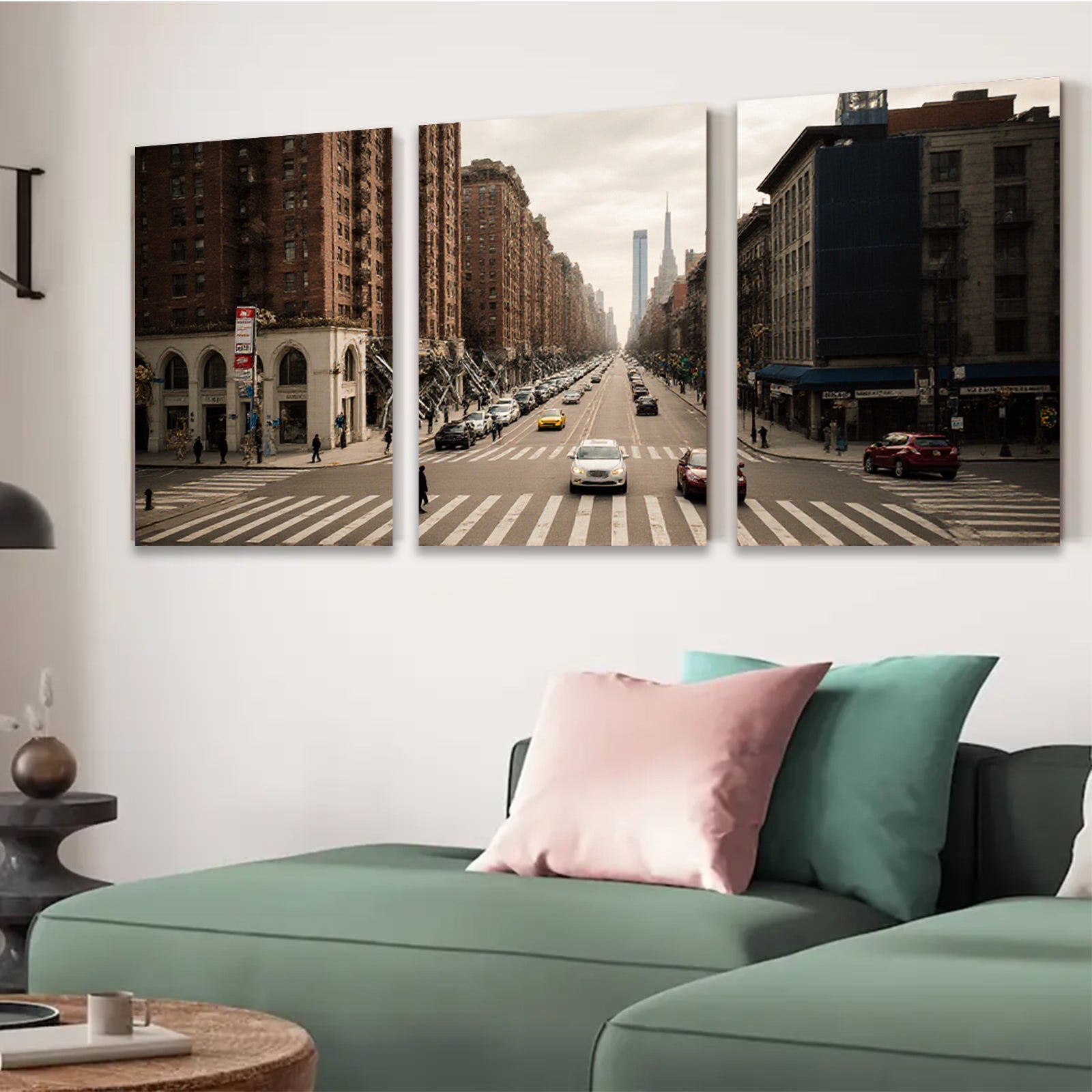 2D flat 1pc Manhattan Street View Cityscape Wall Art Modern Home Decor Living Room Bedroom Canvas Prints Gallery Wrapped Ready to Hang Farmhouse Style