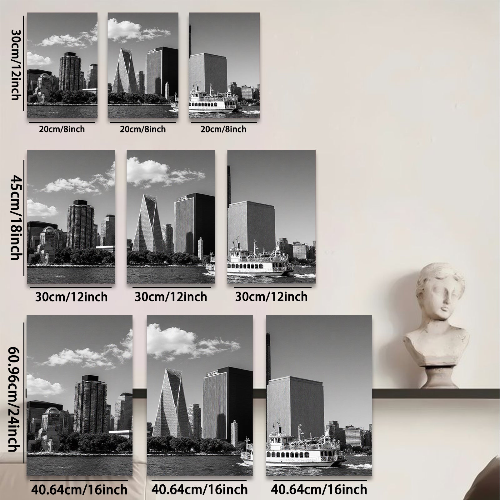 2D flat 1pc Manhattan skyline boat view modern city wall art decor living room bedroom office canvas prints farmhouse style inspirational cozy home decor