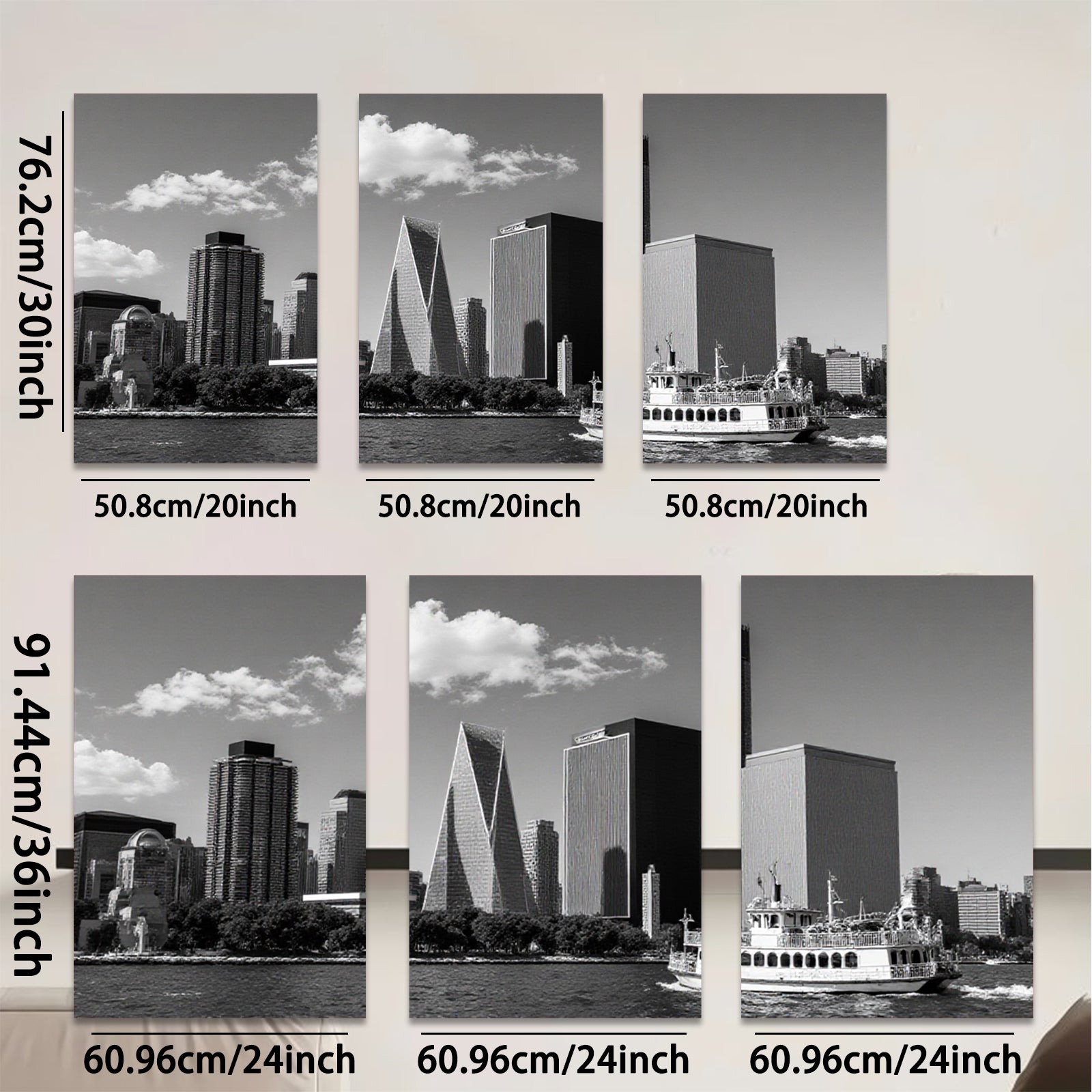 2D flat 1pc Manhattan skyline boat view modern city wall art decor living room bedroom office canvas prints farmhouse style inspirational cozy home decor