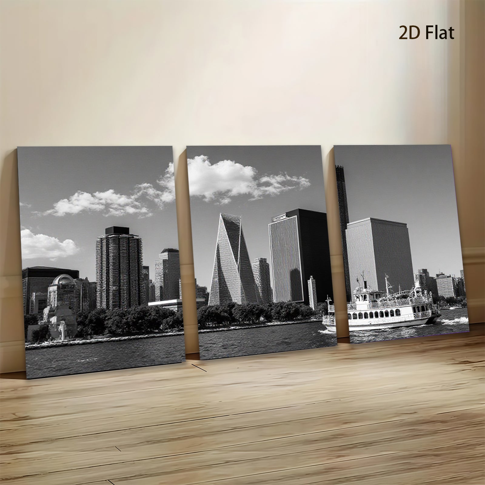 2D flat 1pc Manhattan skyline boat view modern city wall art decor living room bedroom office canvas prints farmhouse style inspirational cozy home decor