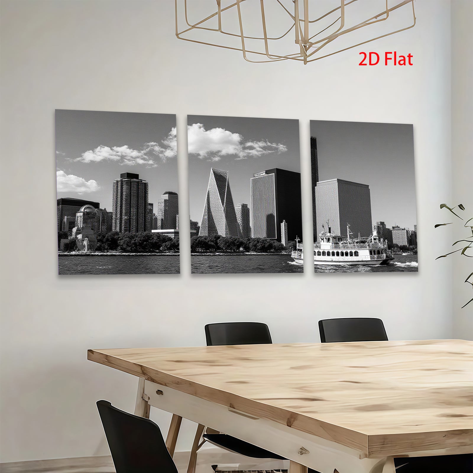 2D flat 1pc Manhattan skyline boat view modern city wall art decor living room bedroom office canvas prints farmhouse style inspirational cozy home decor