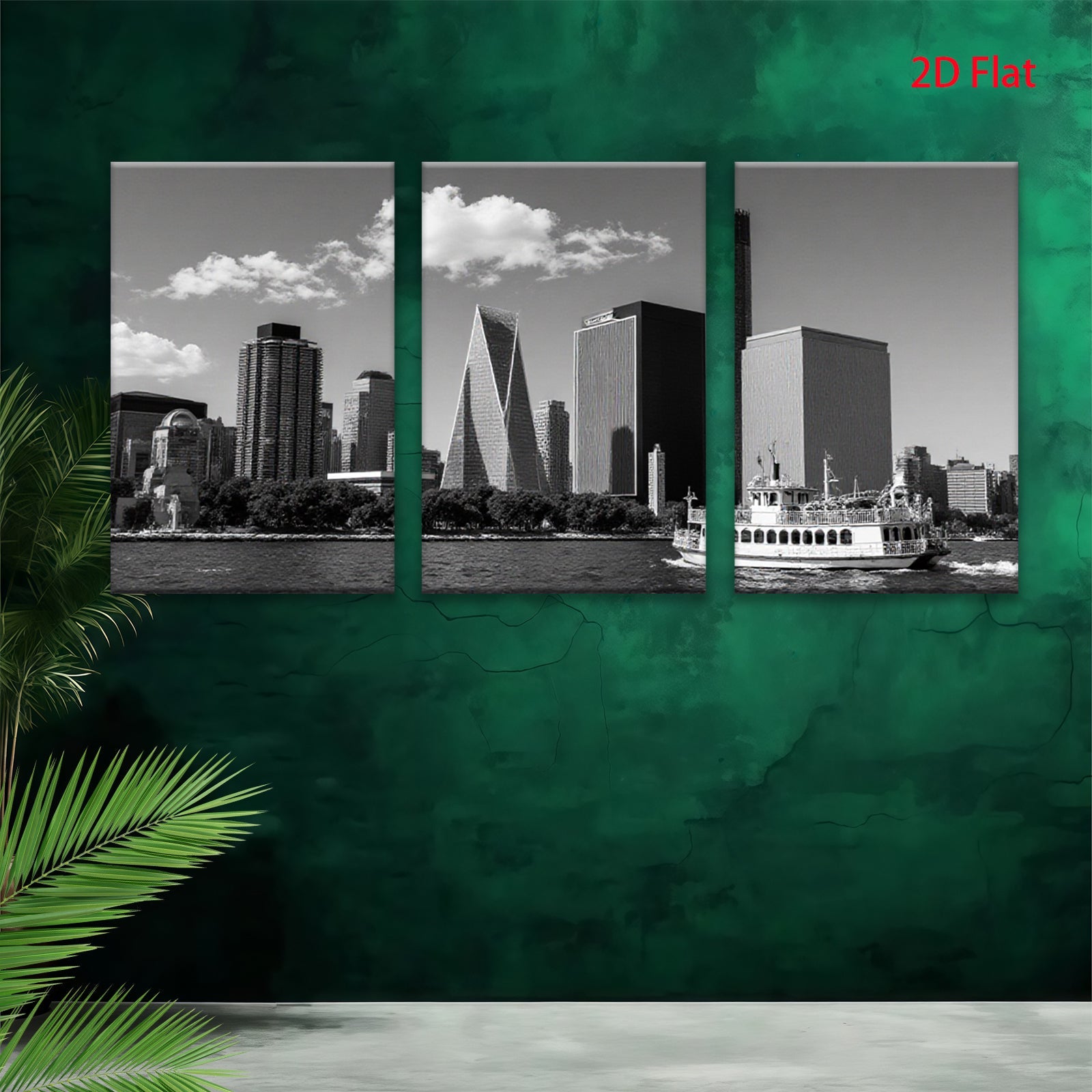 2D flat 1pc Manhattan skyline boat view modern city wall art decor living room bedroom office canvas prints farmhouse style inspirational cozy home decor