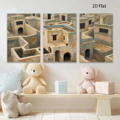 2D flat 1pc Mediterranean village abstract wall art coastal home decor living room bedroom office farmhouse style canvas prints modern gallery wrapped