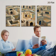 2D flat 1pc Mediterranean village abstract wall art coastal home decor living room bedroom office farmhouse style canvas prints modern gallery wrapped