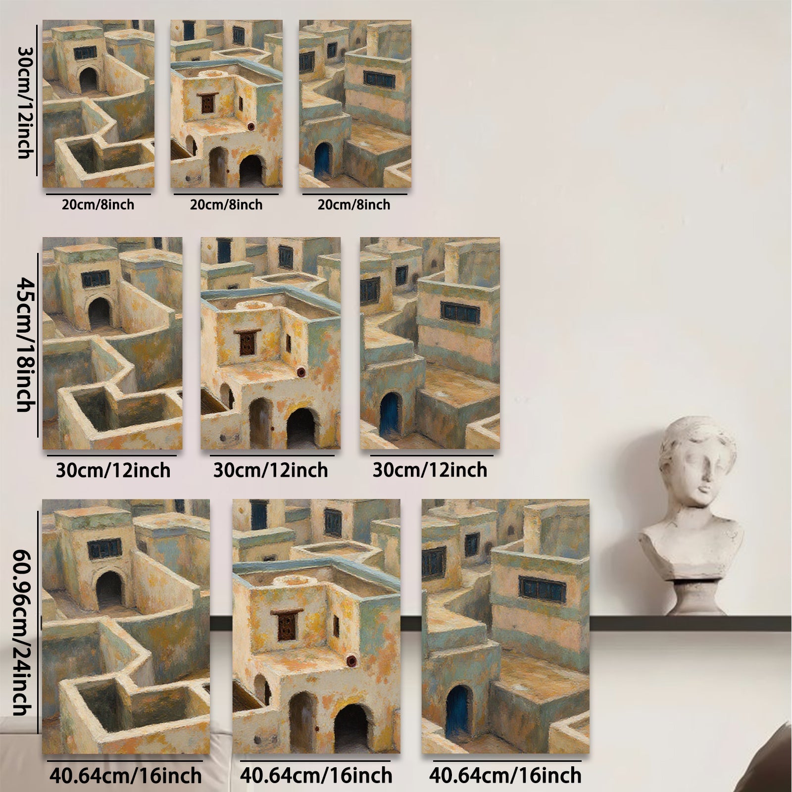 2D flat 1pc Mediterranean village abstract wall art coastal home decor living room bedroom office farmhouse style canvas prints modern gallery wrapped