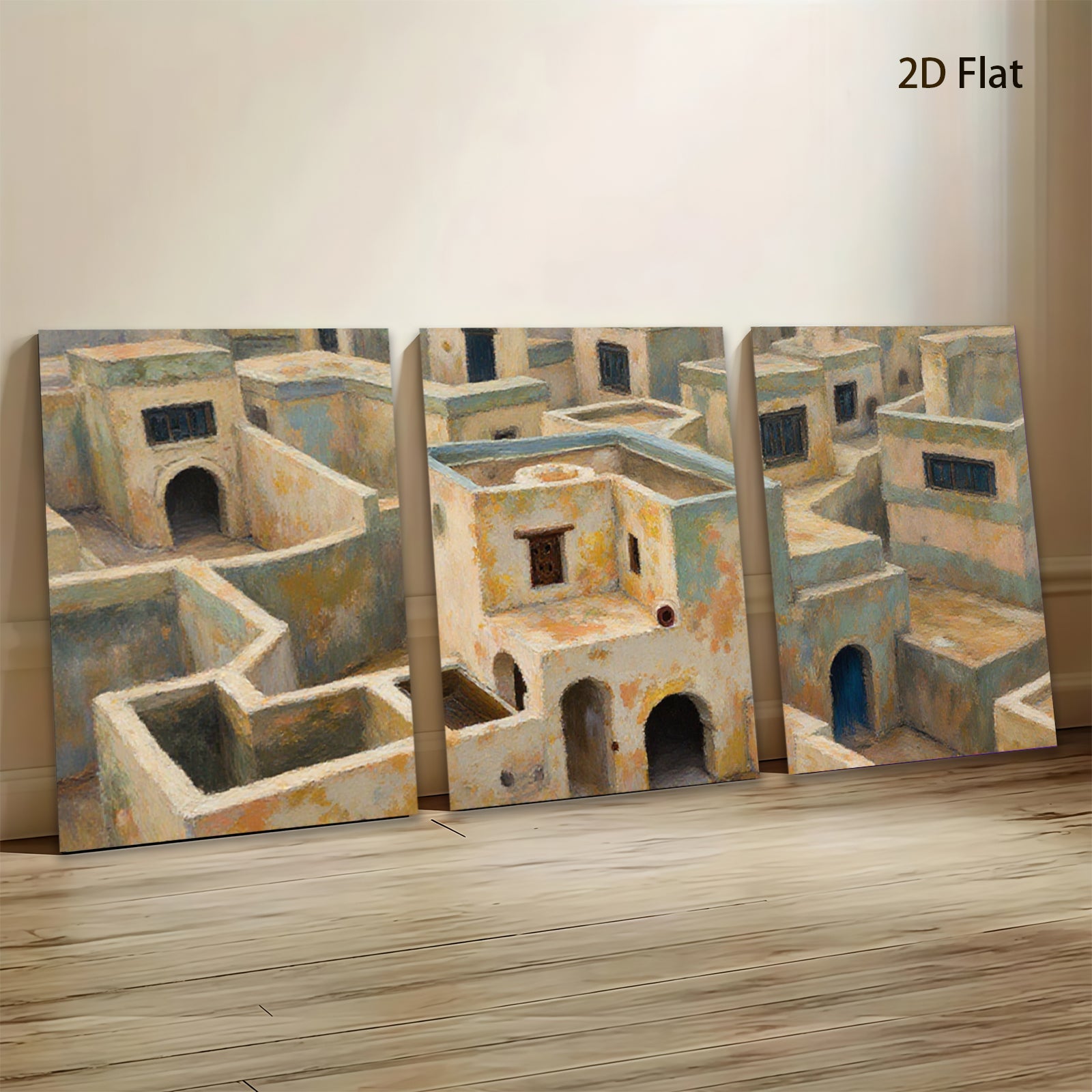 2D flat 1pc Mediterranean village abstract wall art coastal home decor living room bedroom office farmhouse style canvas prints modern gallery wrapped