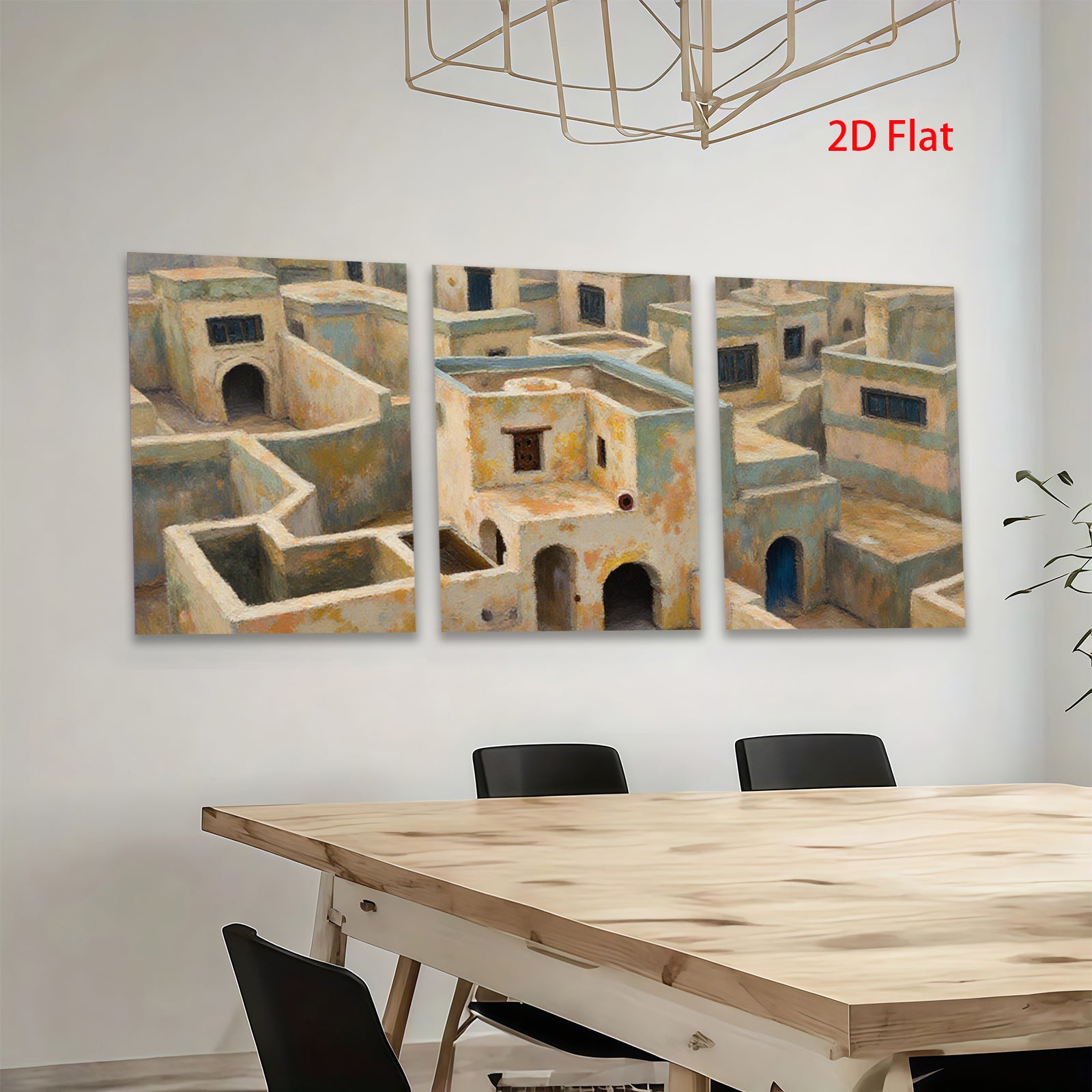 2D flat 1pc Mediterranean village abstract wall art coastal home decor living room bedroom office farmhouse style canvas prints modern gallery wrapped