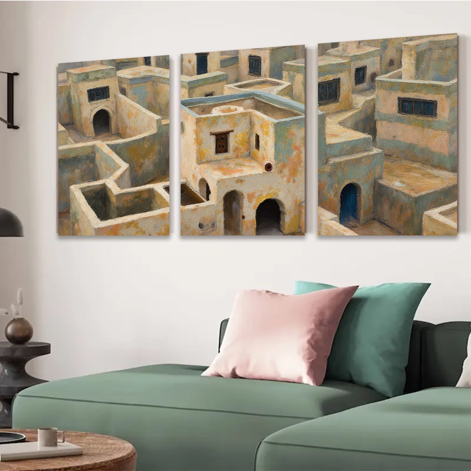 2D flat 1pc Mediterranean village abstract wall art coastal home decor living room bedroom office farmhouse style canvas prints modern gallery wrapped