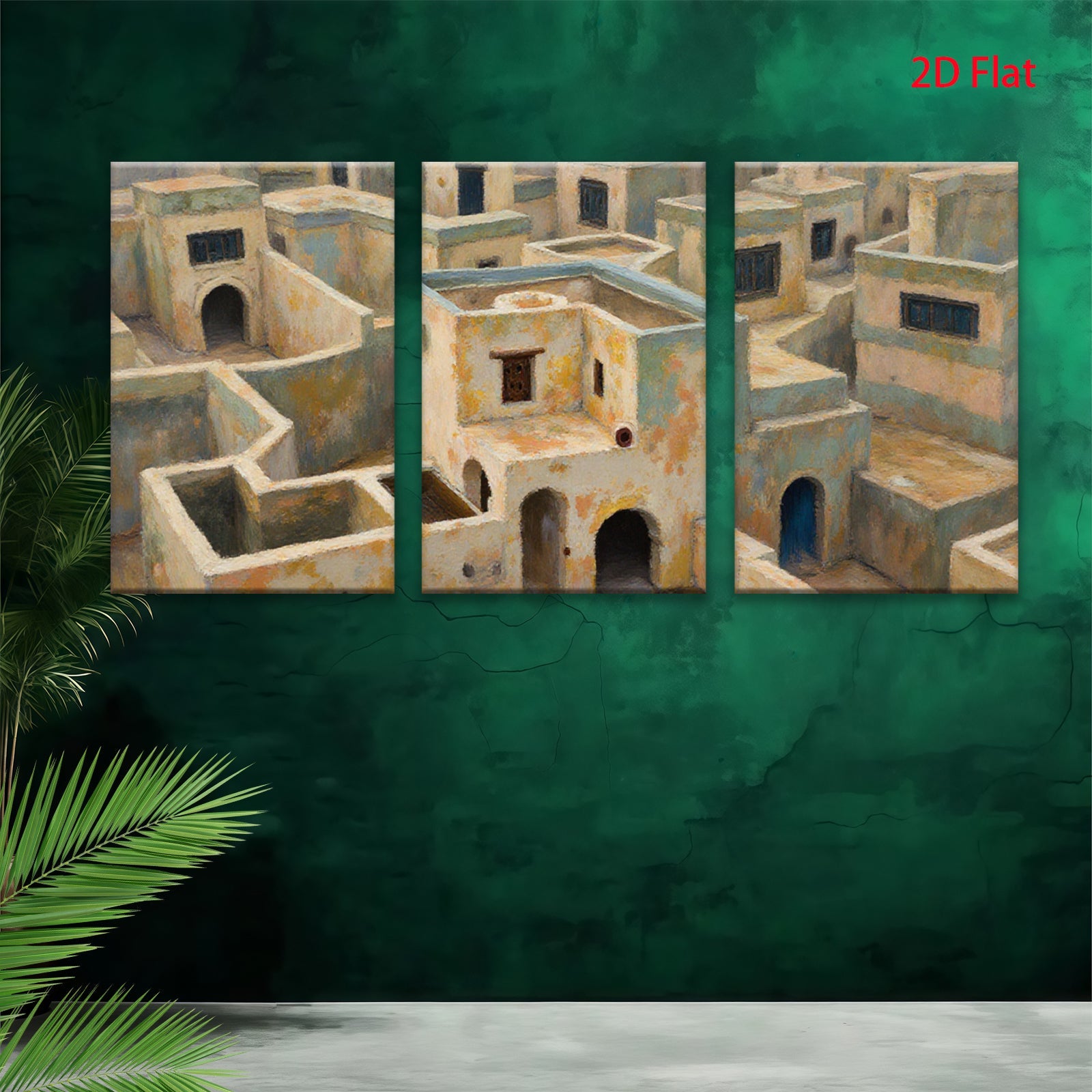 2D flat 1pc Mediterranean village abstract wall art coastal home decor living room bedroom office farmhouse style canvas prints modern gallery wrapped