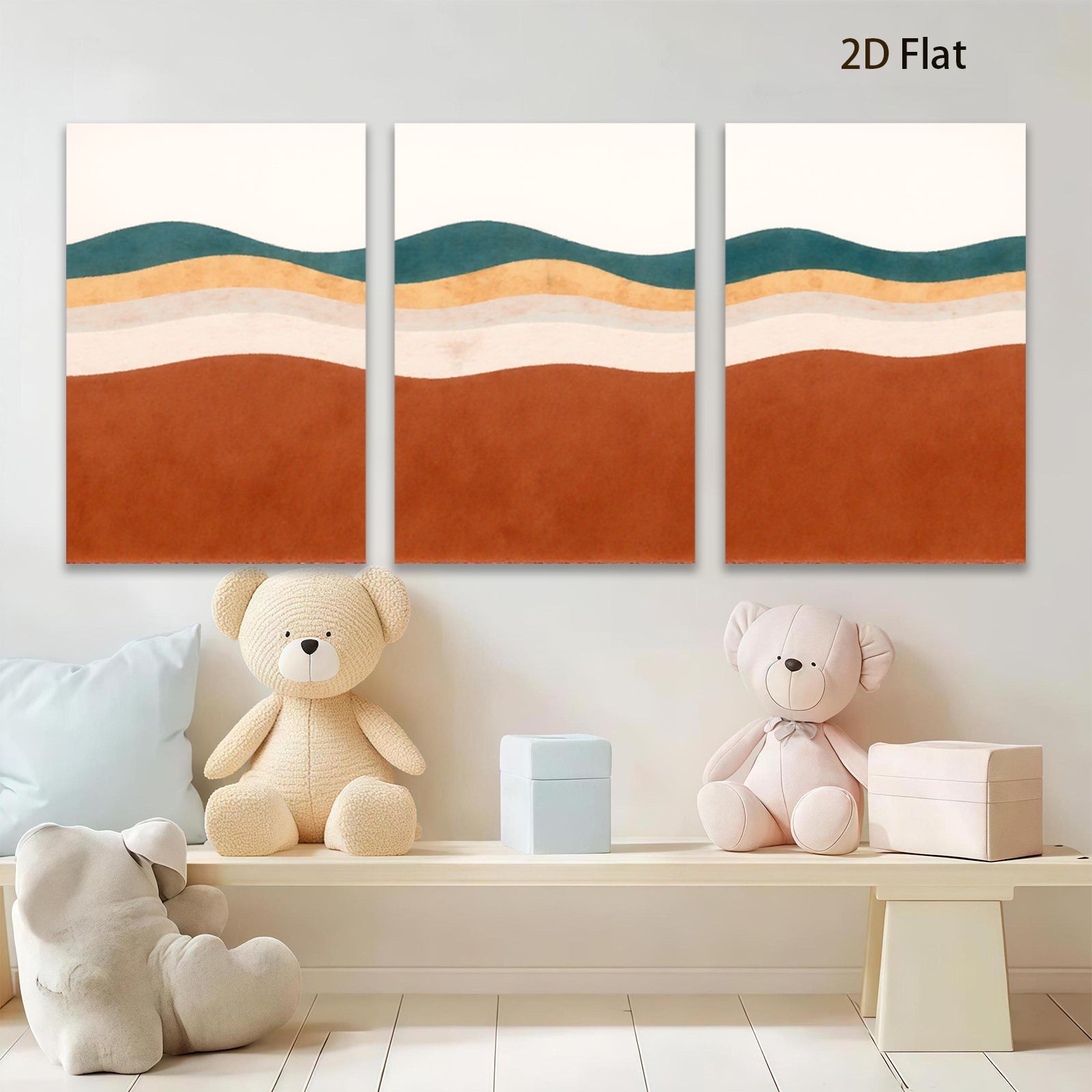 2D flat 1pc Mid Century Modern Abstract Wave Wall Art Living Room Bedroom Home Decor Gallery Wrapped Canvas Prints Textured Artwork Cozy Farmhouse Style