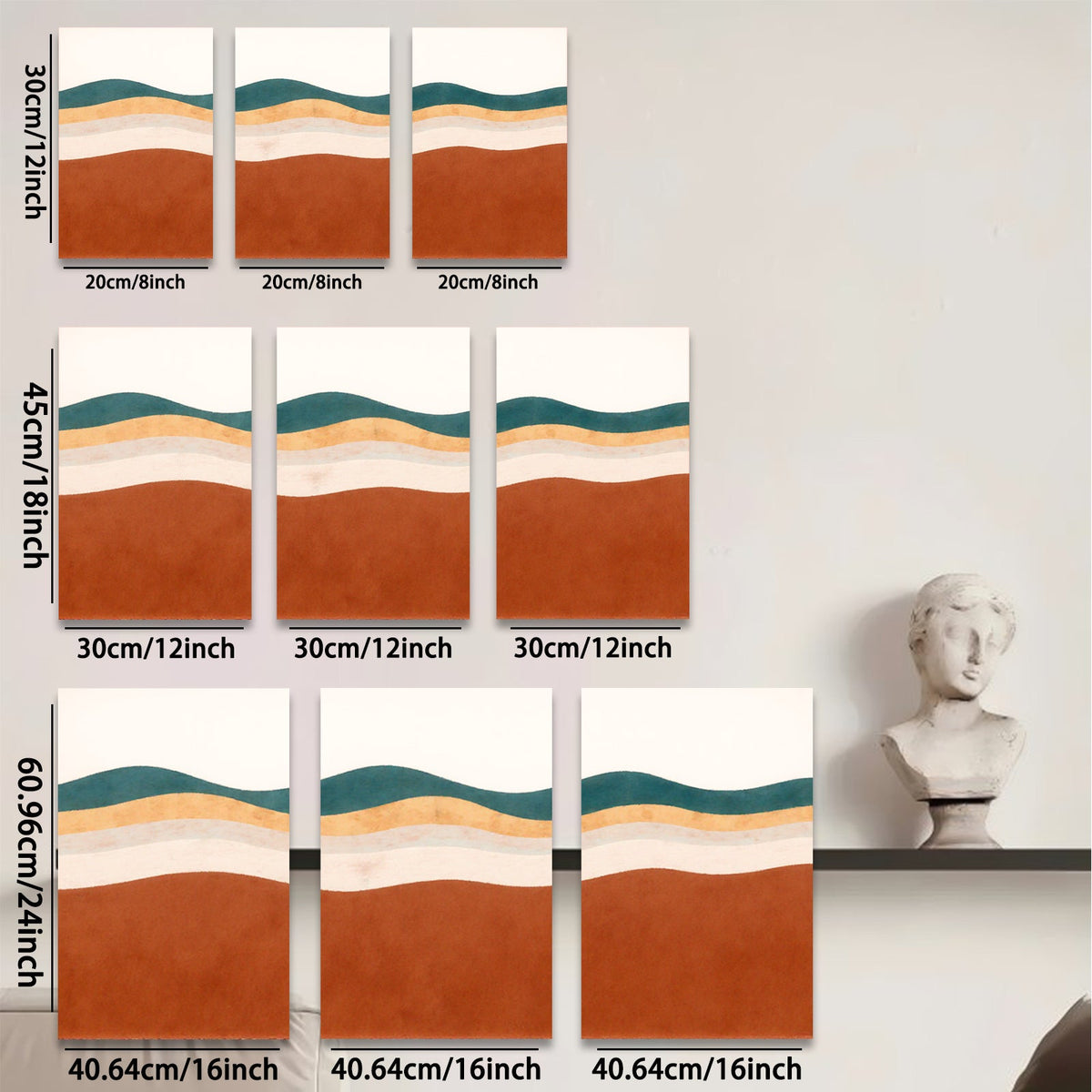 2D flat 1pc Mid Century Modern Abstract Wave Wall Art Living Room Bedroom Home Decor Gallery Wrapped Canvas Prints Textured Artwork Cozy Farmhouse Style