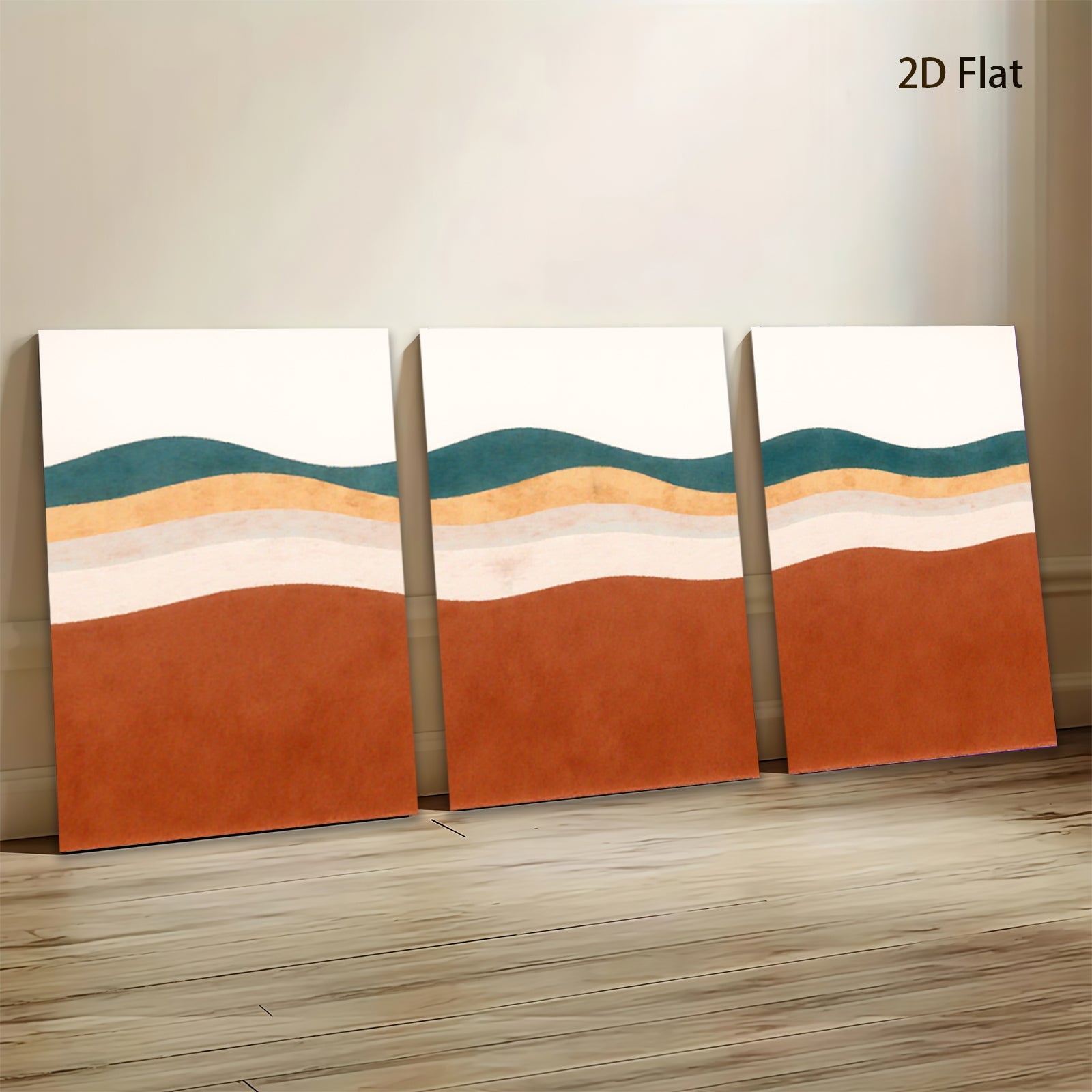 2D flat 1pc Mid Century Modern Abstract Wave Wall Art Living Room Bedroom Home Decor Gallery Wrapped Canvas Prints Textured Artwork Cozy Farmhouse Style