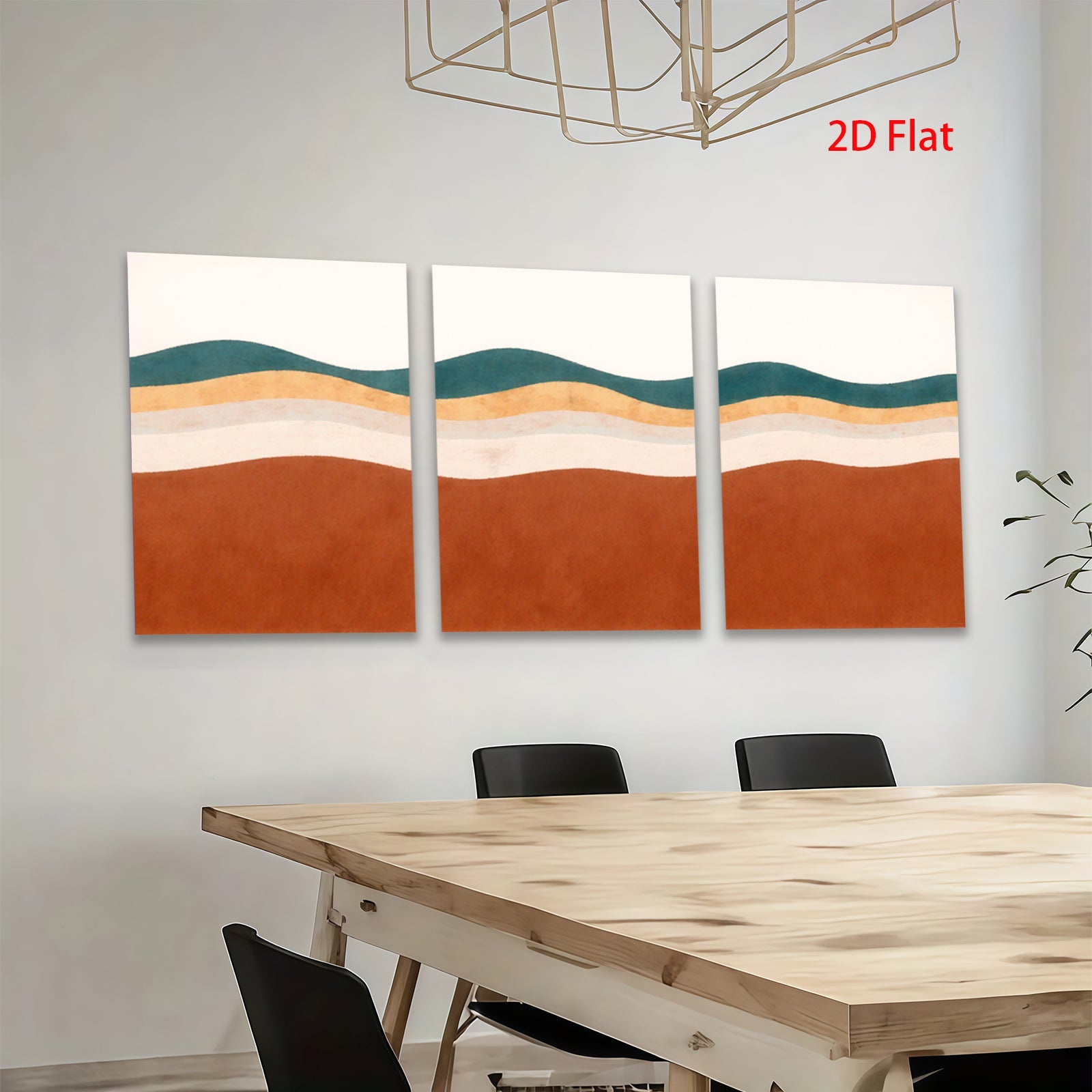 2D flat 1pc Mid Century Modern Abstract Wave Wall Art Living Room Bedroom Home Decor Gallery Wrapped Canvas Prints Textured Artwork Cozy Farmhouse Style