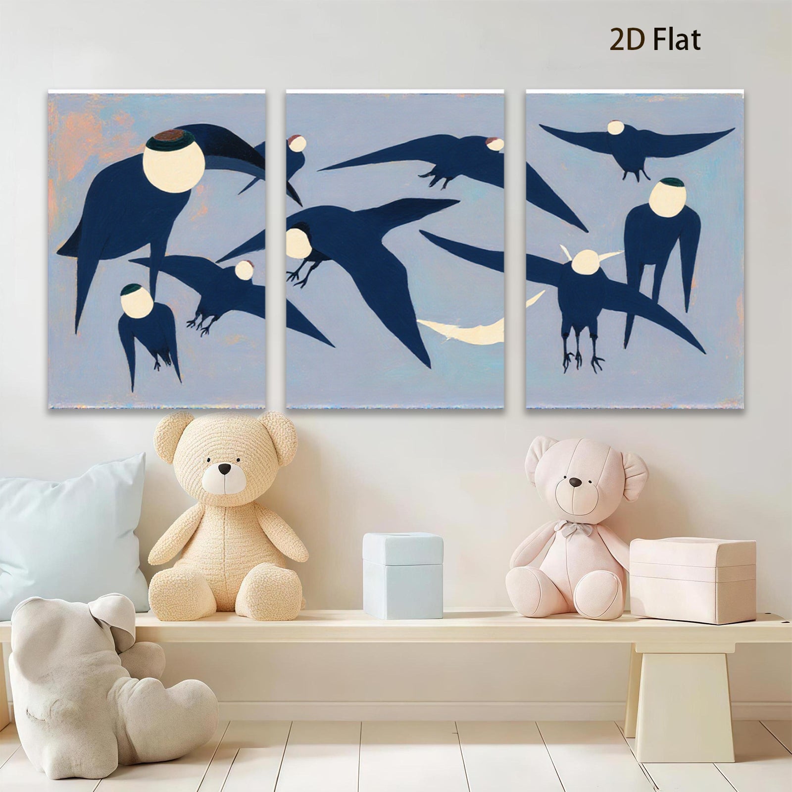 2D flat 1pc Midnight Flight Abstract Birds Wall Art Modern Farmhouse Decor Living Room Bedroom Gallery Wrapped Canvas Prints Stylish Home Accents