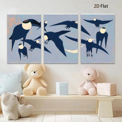 2D flat 1pc Midnight Flight Abstract Birds Wall Art Modern Farmhouse Decor Living Room Bedroom Gallery Wrapped Canvas Prints Stylish Home Accents