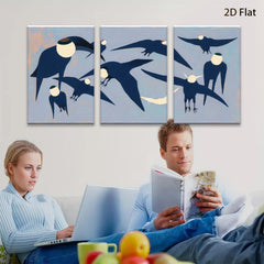 2D flat 1pc Midnight Flight Abstract Birds Wall Art Modern Farmhouse Decor Living Room Bedroom Gallery Wrapped Canvas Prints Stylish Home Accents