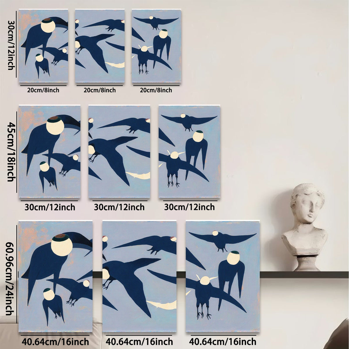 2D flat 1pc Midnight Flight Abstract Birds Wall Art Modern Farmhouse Decor Living Room Bedroom Gallery Wrapped Canvas Prints Stylish Home Accents