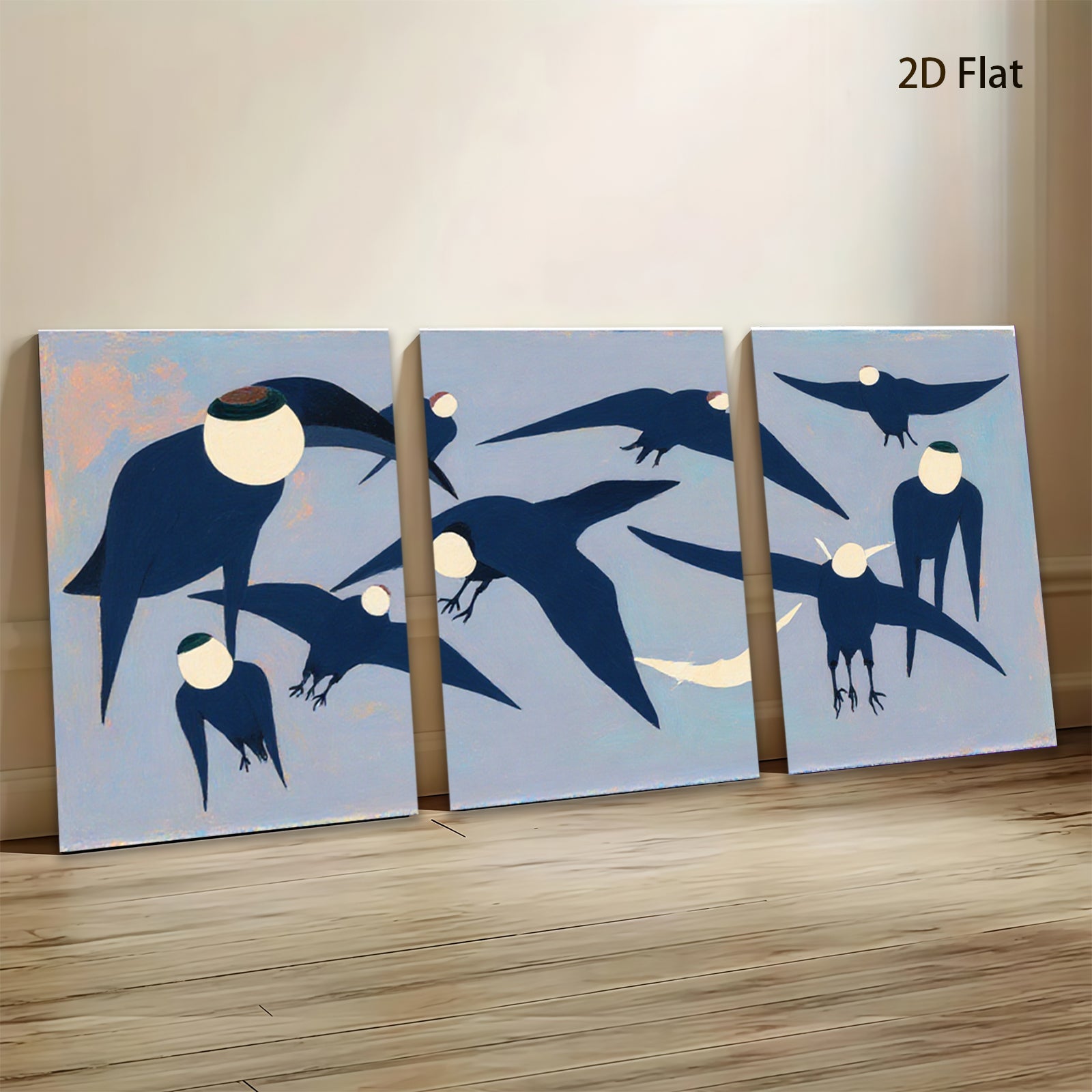 2D flat 1pc Midnight Flight Abstract Birds Wall Art Modern Farmhouse Decor Living Room Bedroom Gallery Wrapped Canvas Prints Stylish Home Accents
