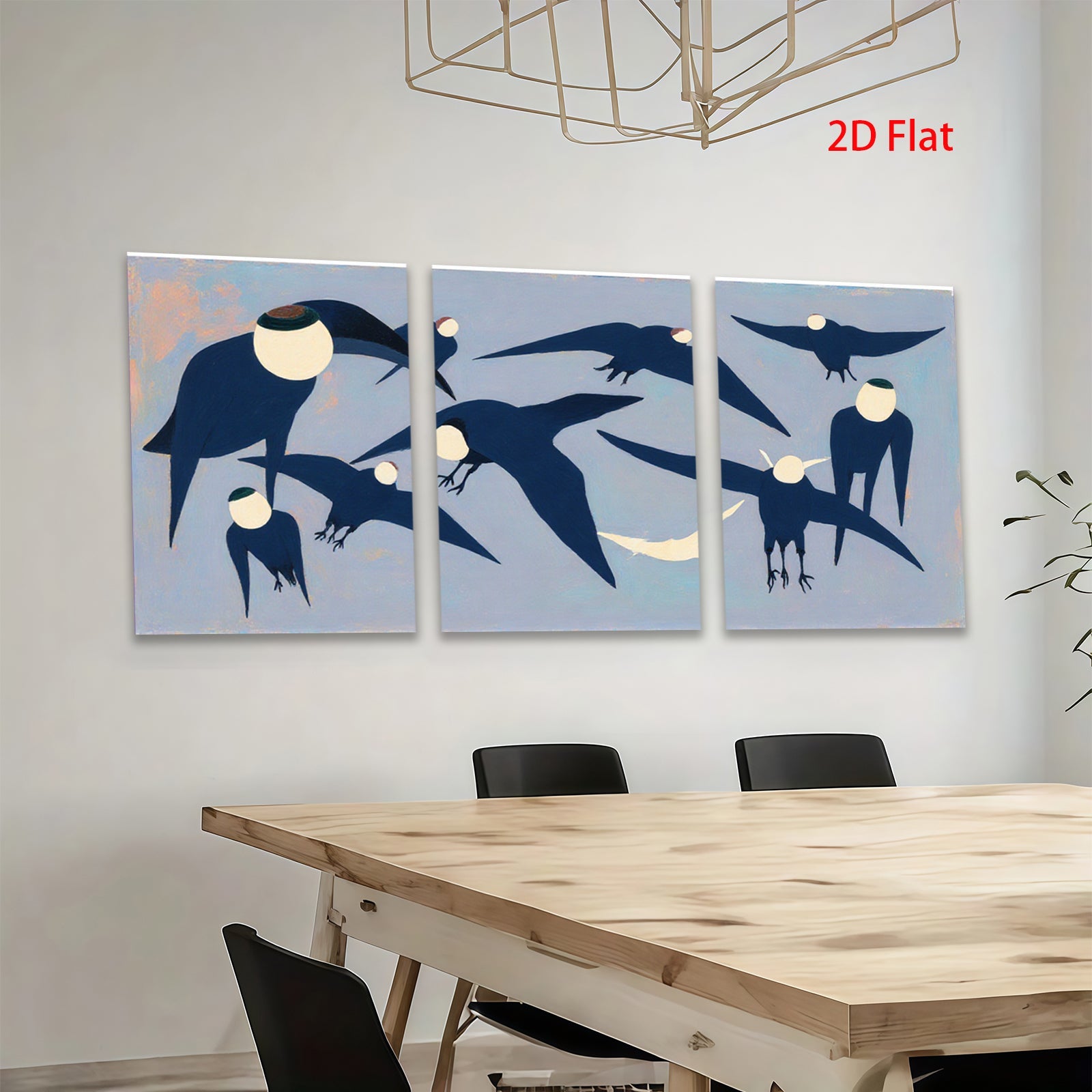 2D flat 1pc Midnight Flight Abstract Birds Wall Art Modern Farmhouse Decor Living Room Bedroom Gallery Wrapped Canvas Prints Stylish Home Accents