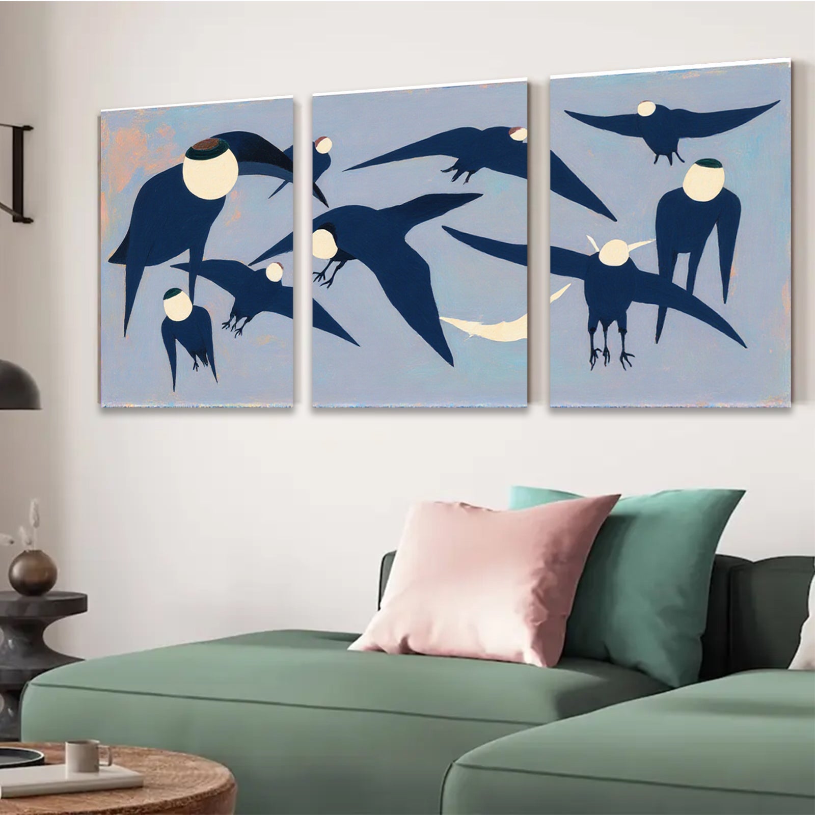 2D flat 1pc Midnight Flight Abstract Birds Wall Art Modern Farmhouse Decor Living Room Bedroom Gallery Wrapped Canvas Prints Stylish Home Accents