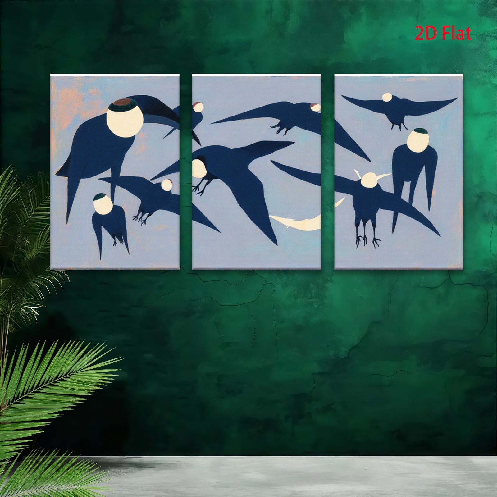 2D flat 1pc Midnight Flight Abstract Birds Wall Art Modern Farmhouse Decor Living Room Bedroom Gallery Wrapped Canvas Prints Stylish Home Accents