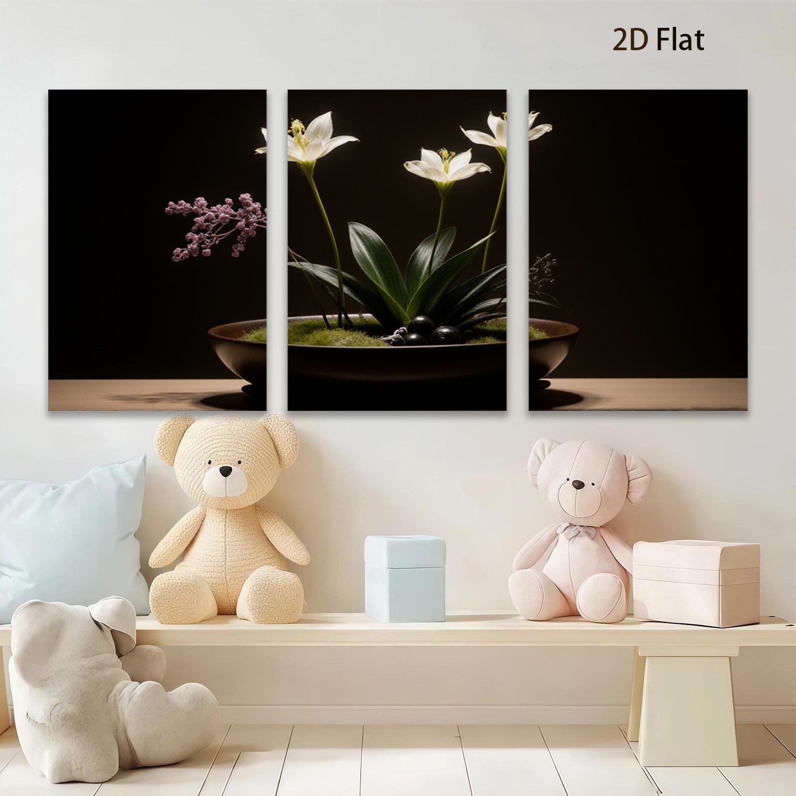 2D flat 1pc Minimalist White Lily Floral Still Life Botanical Wall Art Living Room Bedroom Home Decor Modern Farmhouse Gallery Wrapped Canvas Prints