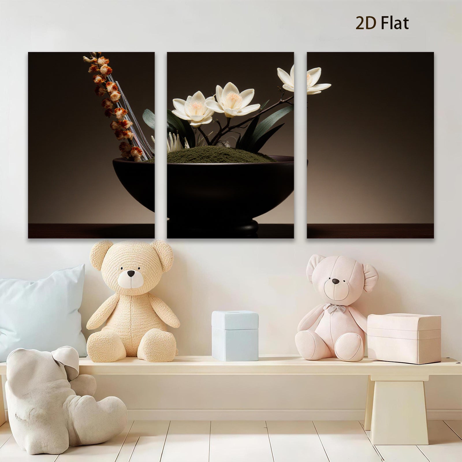 2D flat 1pc Minimalist floral bowl arrangement serene botanical wall art dining room living room bedroom modern farmhouse gallery wrapped canvas prints