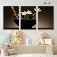 2D flat 1pc Minimalist floral bowl arrangement serene botanical wall art dining room living room bedroom modern farmhouse gallery wrapped canvas prints