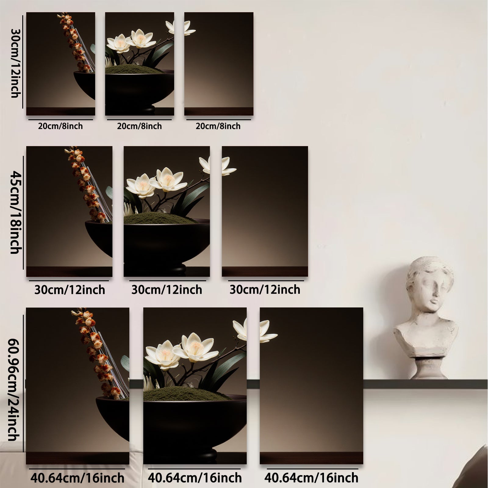 2D flat 1pc Minimalist floral bowl arrangement serene botanical wall art dining room living room bedroom modern farmhouse gallery wrapped canvas prints